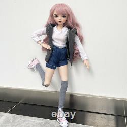 Full Set 1/3 BJD Doll with Clothes Girl Removable Blue Eyes Pink Wigs Makeup Toy