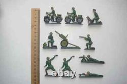 Full Set Of 10 Soldiers Vintage Soviet Iron Tin Toy Red Army Military USSR WW2