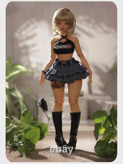 Full Set Tan Skin 1/4 BJD Doll Girl Female Resin Ball Joints Eyes Faceup Wig Toy