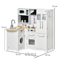 HOMCOM Kids Kitchen Playset, Toy Kitchen with Full Accessories White