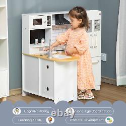 HOMCOM Kids Kitchen Playset, Toy Kitchen with Full Accessories White