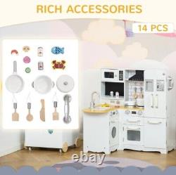 HOMCOM Kids Kitchen Playset, Toy Kitchen with Full Accessories White