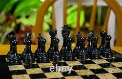 Handmade Black and Coral Full Marble Chess Board Game Set Staunton Marble