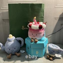 Jellycat Harrods Cheryl Cake Seb Teacup & Vicky Teapot Full Set Limited Edition