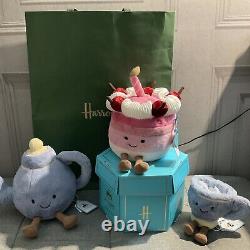 Jellycat Harrods Cheryl Cake Seb Teacup & Vicky Teapot Full Set Limited Edition