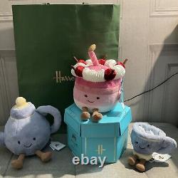 Jellycat Harrods Cheryl Cake Seb Teacup & Vicky Teapot Full Set Limited Edition