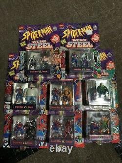 Toy Biz 1994 Action Figure Spiderman Web of Steel Die Cast Metal SET of 8