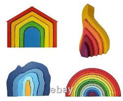 Wooden Rainbow Stacking Toy Set 34 pieces, Montessori Baby Toy, Waldorf Toddler