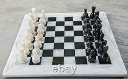 15 Pouces Grand Jeu D'échecs Manufacturé À La Main Blanc Et Noir Pondéré En Marbre