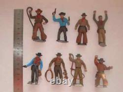 Ensemble Complet De 8 Vieux Jouets Soviétiques En Plastique De L'urss Soldats Cowboys Peints À La Main