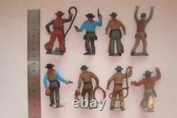 Ensemble Complet De 8 Vieux Jouets Soviétiques En Plastique De L'urss Soldats Cowboys Peints À La Main