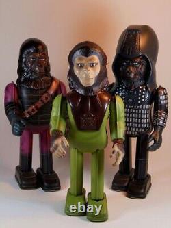 Ensemble complet x3 de figurines d'action en fer-blanc à remonter Vintage Planet of the Apes Medicom Toy NEUF