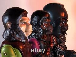 Ensemble complet x3 de figurines d'action en fer-blanc à remonter Vintage Planet of the Apes Medicom Toy NEUF