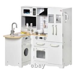 HOMCOM Ensemble de Cuisine pour Enfants, Cuisine Jouet avec Accessoires Complets Blanche