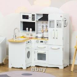 HOMCOM Ensemble de Cuisine pour Enfants, Cuisine Jouet avec Accessoires Complets Blanche