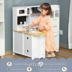 HOMCOM Ensemble de Cuisine pour Enfants, Cuisine Jouet avec Accessoires Complets Blanche