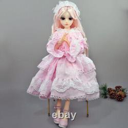 Joli jouet de poupée BJD de 60cm avec corps de grande fille, maquillage du visage, perruque, robe, chaussures et ensemble complet.