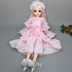 Joli jouet de poupée BJD de 60cm avec corps de grande fille, maquillage du visage, perruque, robe, chaussures et ensemble complet.