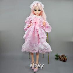 Joli jouet de poupée BJD de 60cm avec corps de grande fille, maquillage du visage, perruque, robe, chaussures et ensemble complet.