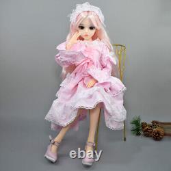 Joli jouet de poupée BJD de 60cm avec corps de grande fille, maquillage du visage, perruque, robe, chaussures et ensemble complet.