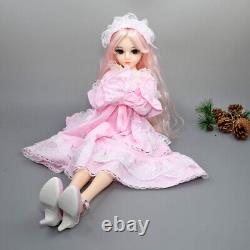 Joli jouet de poupée BJD de 60cm avec corps de grande fille, maquillage du visage, perruque, robe, chaussures et ensemble complet.