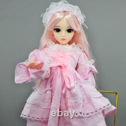 Joli jouet de poupée BJD de 60cm avec corps de grande fille, maquillage du visage, perruque, robe, chaussures et ensemble complet.