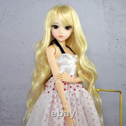 Poupée BJD 1/3 Jouet Mignonne Poupée Fille Longs Cheveux Ondulés Blond Maquillage Ensemble Complet Terminé