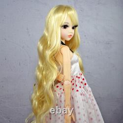 Poupée BJD 1/3 Jouet Mignonne Poupée Fille Longs Cheveux Ondulés Blond Maquillage Ensemble Complet Terminé