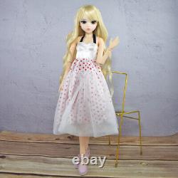 Poupée BJD 1/3 Jouet Mignonne Poupée Fille Longs Cheveux Ondulés Blond Maquillage Ensemble Complet Terminé