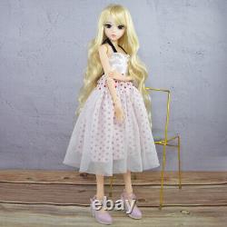 Poupée BJD 1/3 Jouet Mignonne Poupée Fille Longs Cheveux Ondulés Blond Maquillage Ensemble Complet Terminé