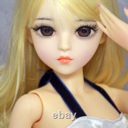 Poupée BJD 1/3 Jouet Mignonne Poupée Fille Longs Cheveux Ondulés Blond Maquillage Ensemble Complet Terminé