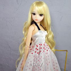 Poupée BJD 1/3 Jouet Mignonne Poupée Fille Longs Cheveux Ondulés Blond Maquillage Ensemble Complet Terminé