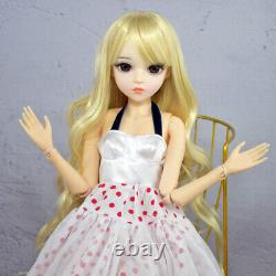 Poupée BJD 1/3 Jouet Mignonne Poupée Fille Longs Cheveux Ondulés Blond Maquillage Ensemble Complet Terminé