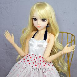 Poupée BJD 1/3 Jouet Mignonne Poupée Fille Longs Cheveux Ondulés Blond Maquillage Ensemble Complet Terminé