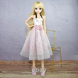 Poupée BJD 1/3 Jouet Mignonne Poupée Fille Longs Cheveux Ondulés Blond Maquillage Ensemble Complet Terminé