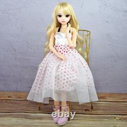 Poupée BJD 1/3 Jouet Mignonne Poupée Fille Longs Cheveux Ondulés Blond Maquillage Ensemble Complet Terminé