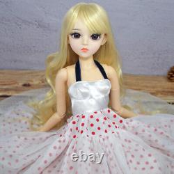 Poupée BJD 1/3 Jouet Mignonne Poupée Fille Longs Cheveux Ondulés Blond Maquillage Ensemble Complet Terminé