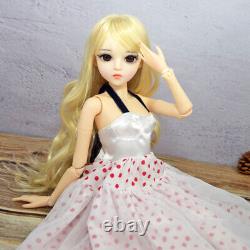 Poupée BJD 1/3 Jouet Mignonne Poupée Fille Longs Cheveux Ondulés Blond Maquillage Ensemble Complet Terminé