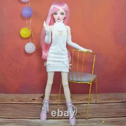 Poupée BJD Fashion Girl avec robe pull, chaussures, perruques roses - Ensemble complet de jouets