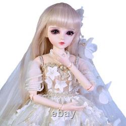 Poupée BJD Fille de 24 pouces avec maquillage amélioré, yeux, perruques, robe de mariage, chaussures - Ensemble complet de jouet