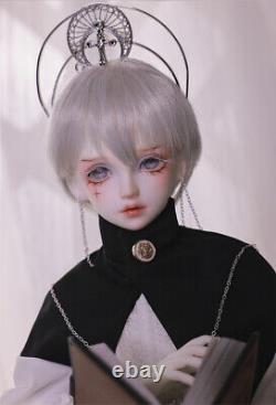 Poupée BJD Garçon 1/4 Corps en Résine articulé Yeux Maquillage de Visage Perruque Couronne Ensemble Complet Jouet