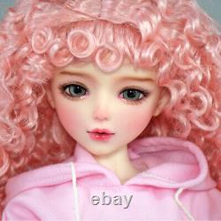 Poupée BJD mignonne avec vêtements, yeux verts et perruque bouclée en ensemble complet