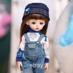 Poupée Mini Fille BJD 1/6 avec yeux bleus scintillants, vêtements, chaussures, chapeau - Ensemble complet de jouet.
