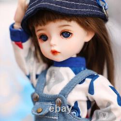 Poupée Mini Fille BJD 1/6 avec yeux bleus scintillants, vêtements, chaussures, chapeau - Ensemble complet de jouet.