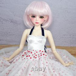 Poupée fille BJD 56cm 1/3 avec perruques courtes roses robe longue ensemble complet jouet