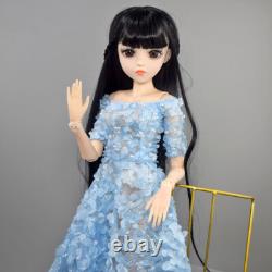 Poupée jolie de 60 cm de hauteur + perruques noires + robe + chaussures + ensemble complet de maquillage